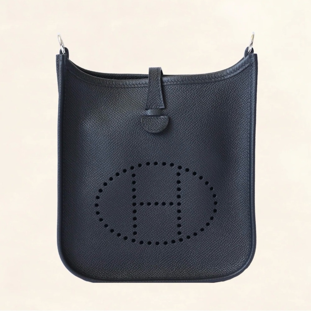 Hermes Black Leather Messenger Bag with Iconic H Design